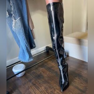 Forever 21 thigh high shiny leather boots
